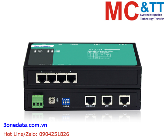 Bộ chuyển đổi Modbus Gateway 4 cổng RS-232/485/422 Modbus RTU/ASCII sang Ethernet Modbus TCP 3Onedata GW1114-4DI(3IN1)-RJ-P(12-48VDC)
