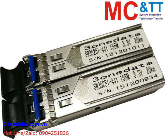 Module quang SFP công nghiệp 155Mb/s, Single-mode, 1 sợi, TX1310/RX1550nm, 80KM 3Onedata SWB3525DI-742