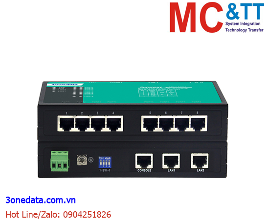Bộ chuyển đổi Modbus Gateway 8 cổng RS-485/422 Modbus RTU/ASCII sang Ethernet Modbus TCP 3Onedata GW1118-8DI(RS-485)-TB-P(12-48VDC)